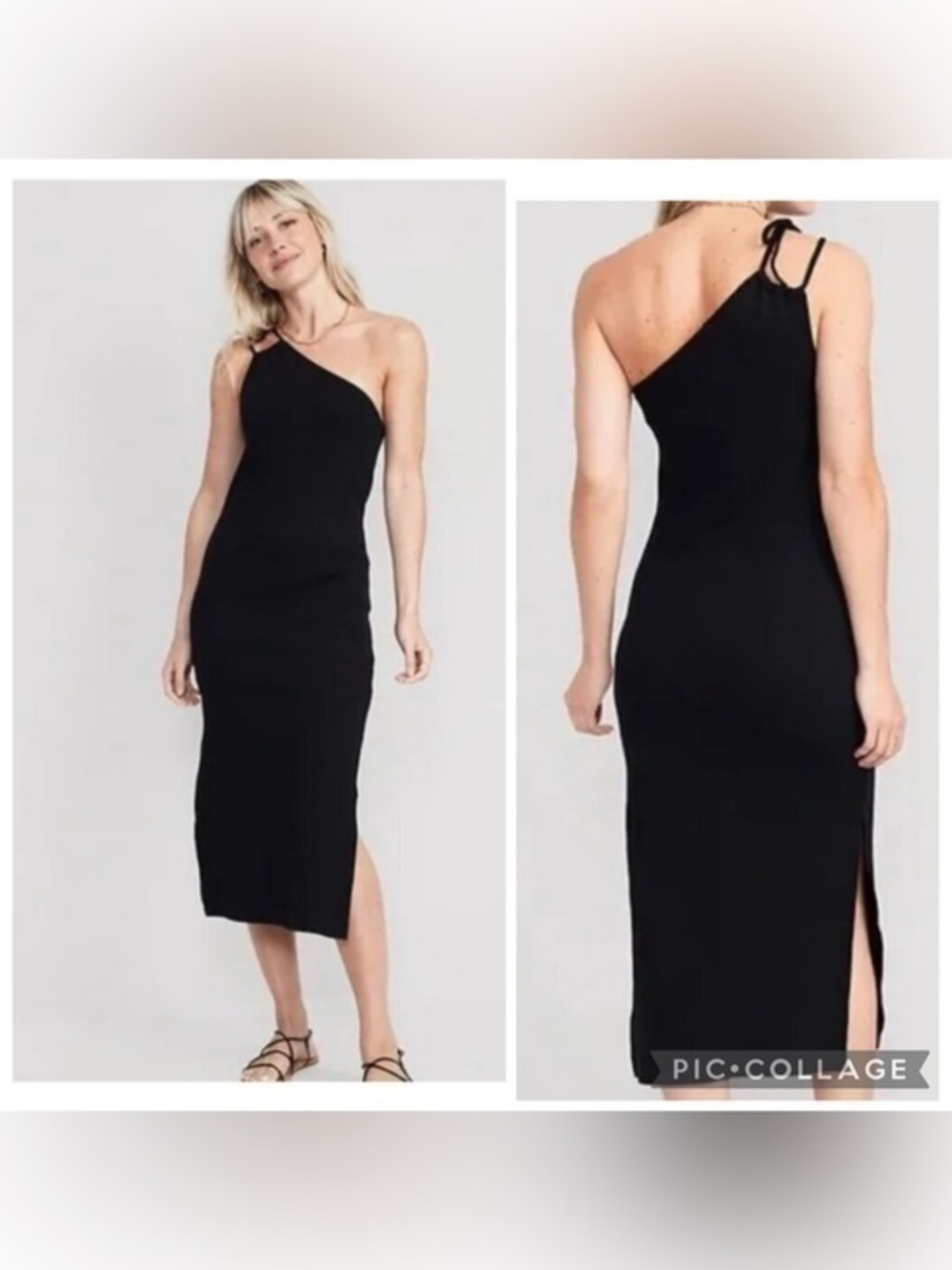 Old Navy Black One Shoulder Tie Ribbed Midi Dress size M
